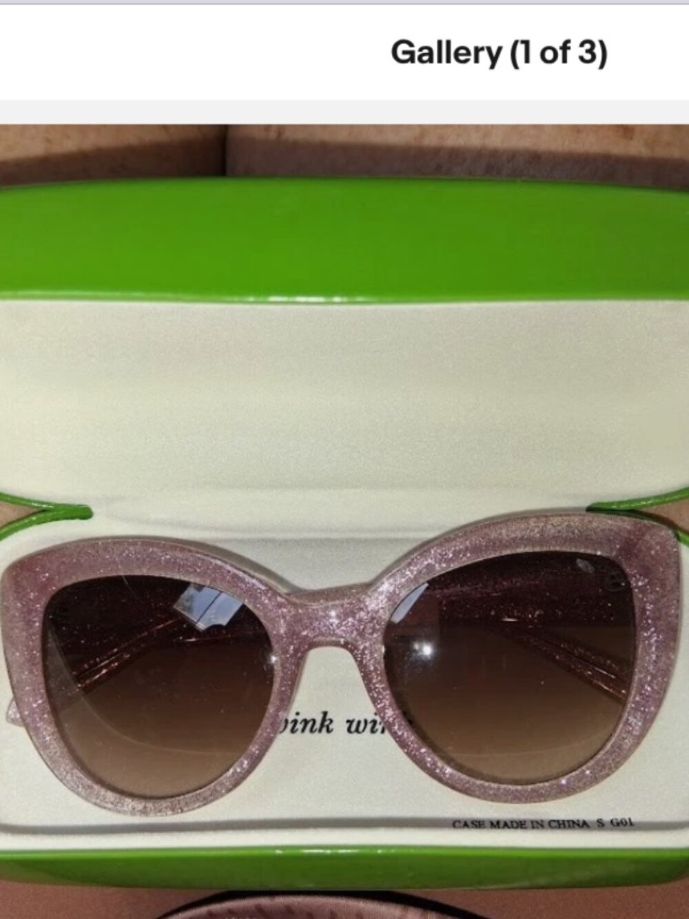 Kate Spade Pink Glitter Cat Eye Brown Lens Sunglasses NWT w/Case